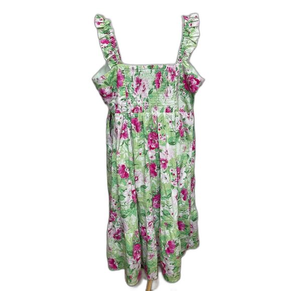 Torrid Sleeveless Pink & Green Floral Pastel Smocked Tiered Sun Dress - Plus 3X - Picture 3 of 6